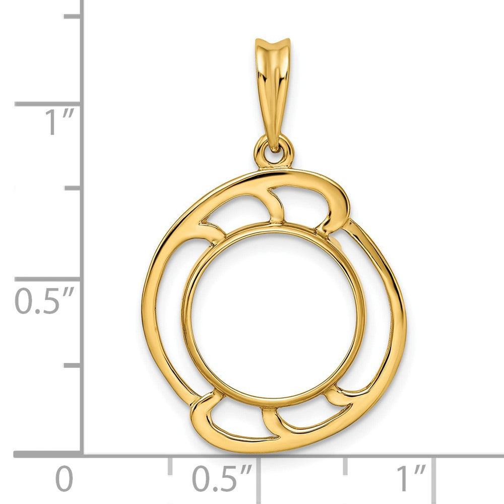 FJC Finejewelers 14 kt Yellow Gold Polished Wave Design 13.0mm Prong Coin Bezel Pendant