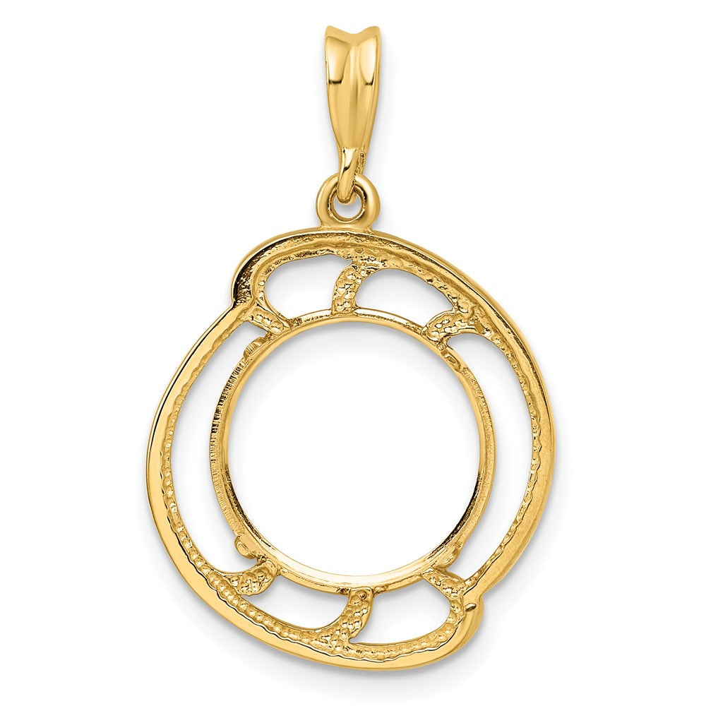 FJC Finejewelers 14 kt Yellow Gold Polished Wave Design 13.0mm Prong Coin Bezel Pendant