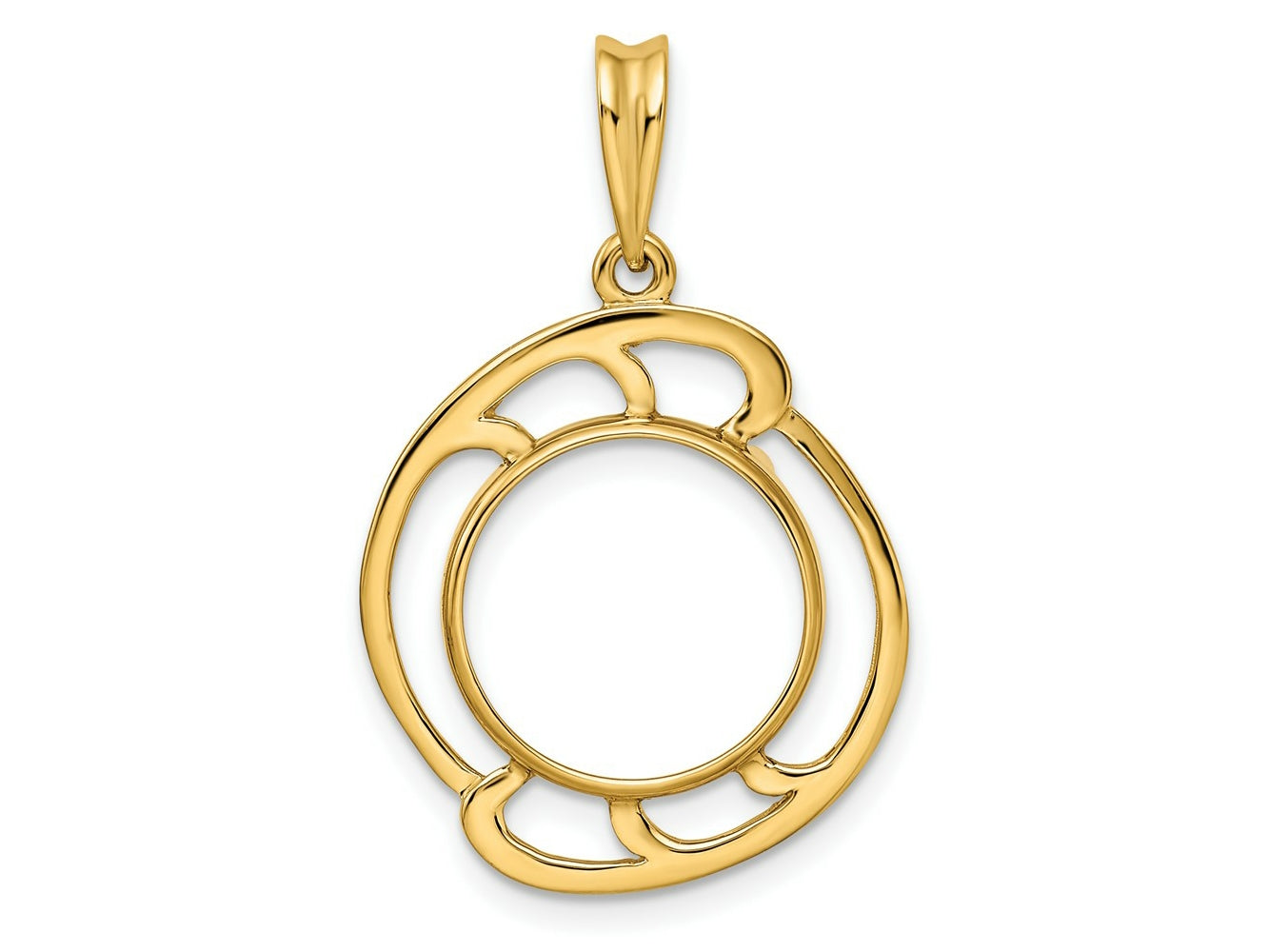 FJC Finejewelers 14 kt Yellow Gold Polished Wave Design 13.0mm Prong Coin Bezel Pendant
