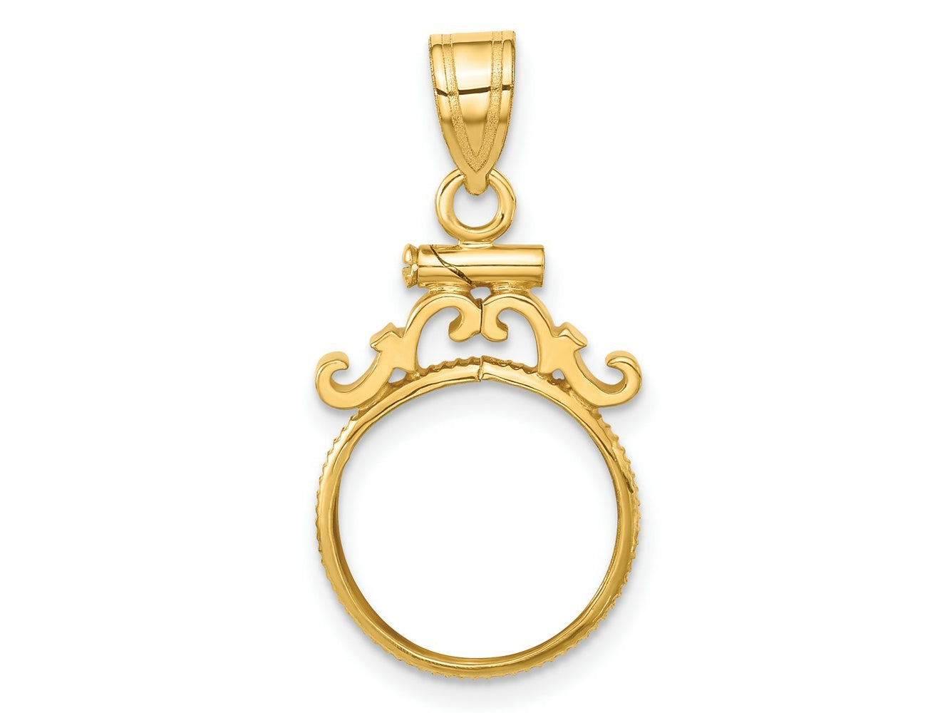 FJC Finejewelers 14 kt Yellow Gold French Scroll 13.0mm x 1.1mm Screw Top Coin Bezel Pendant