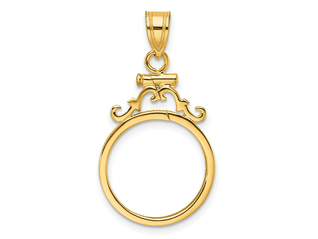 FJC Finejewelers 14 kt Yellow Gold French Scroll 16.5mm x 1.35mm Screw Top Coin Bezel Pendant