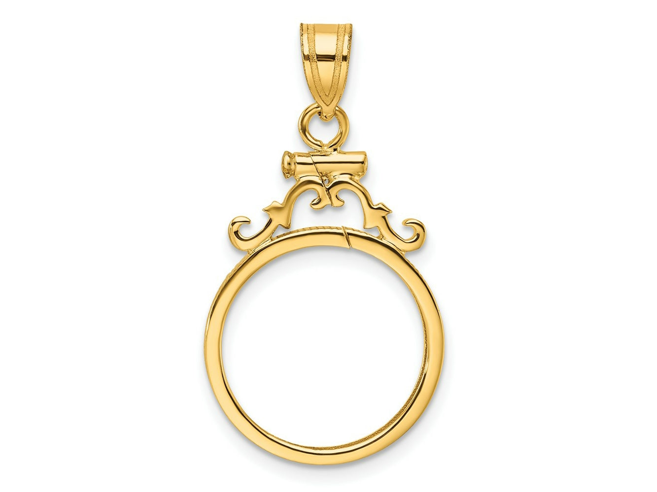 FJC Finejewelers 14 kt Yellow Gold French Scroll 16.5mm x 1.35mm Screw Top Coin Bezel Pendant