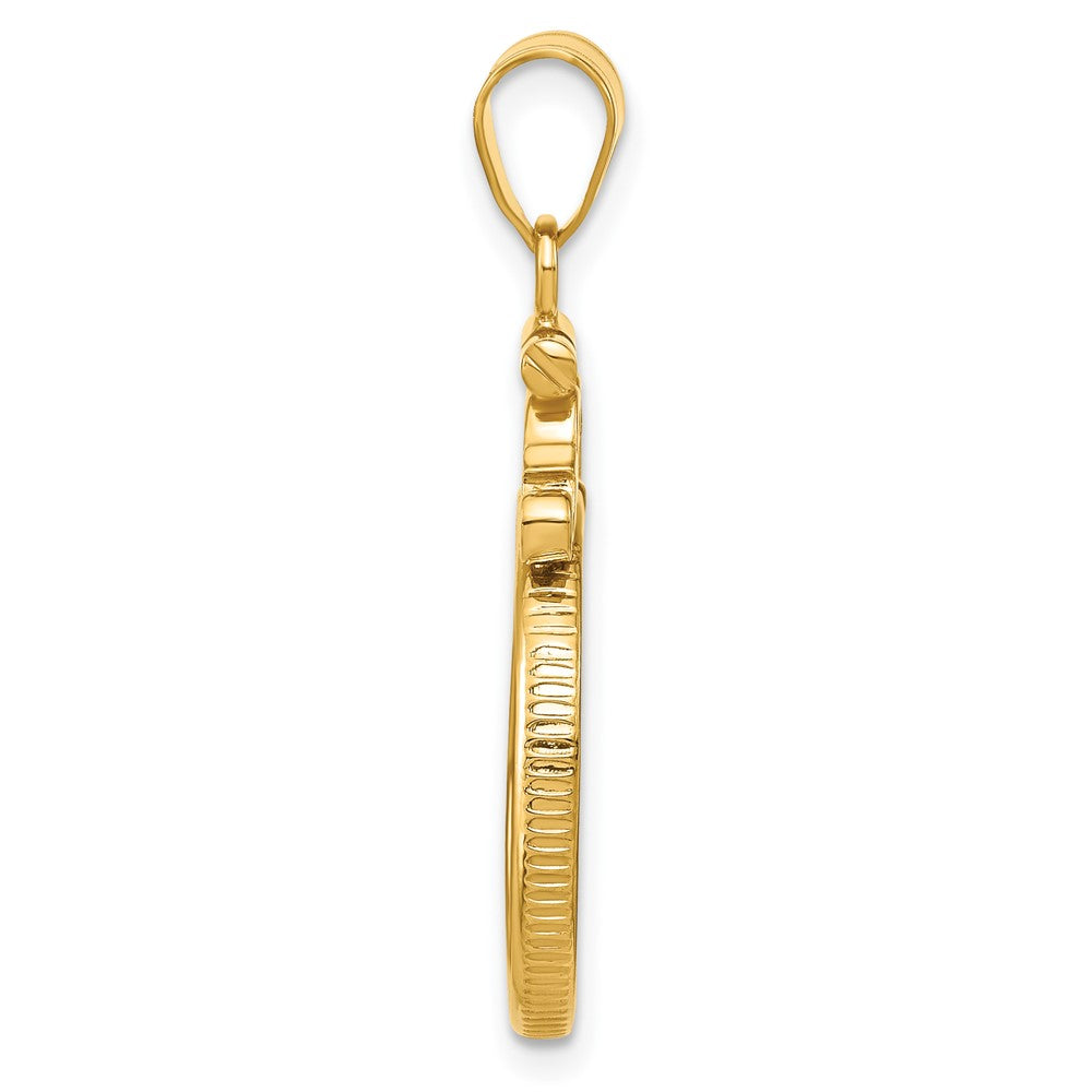 FJC Finejewelers 14 kt Yellow Gold French Scroll 17.8mm x 1.35mm Screw Top Coin Bezel Pendant