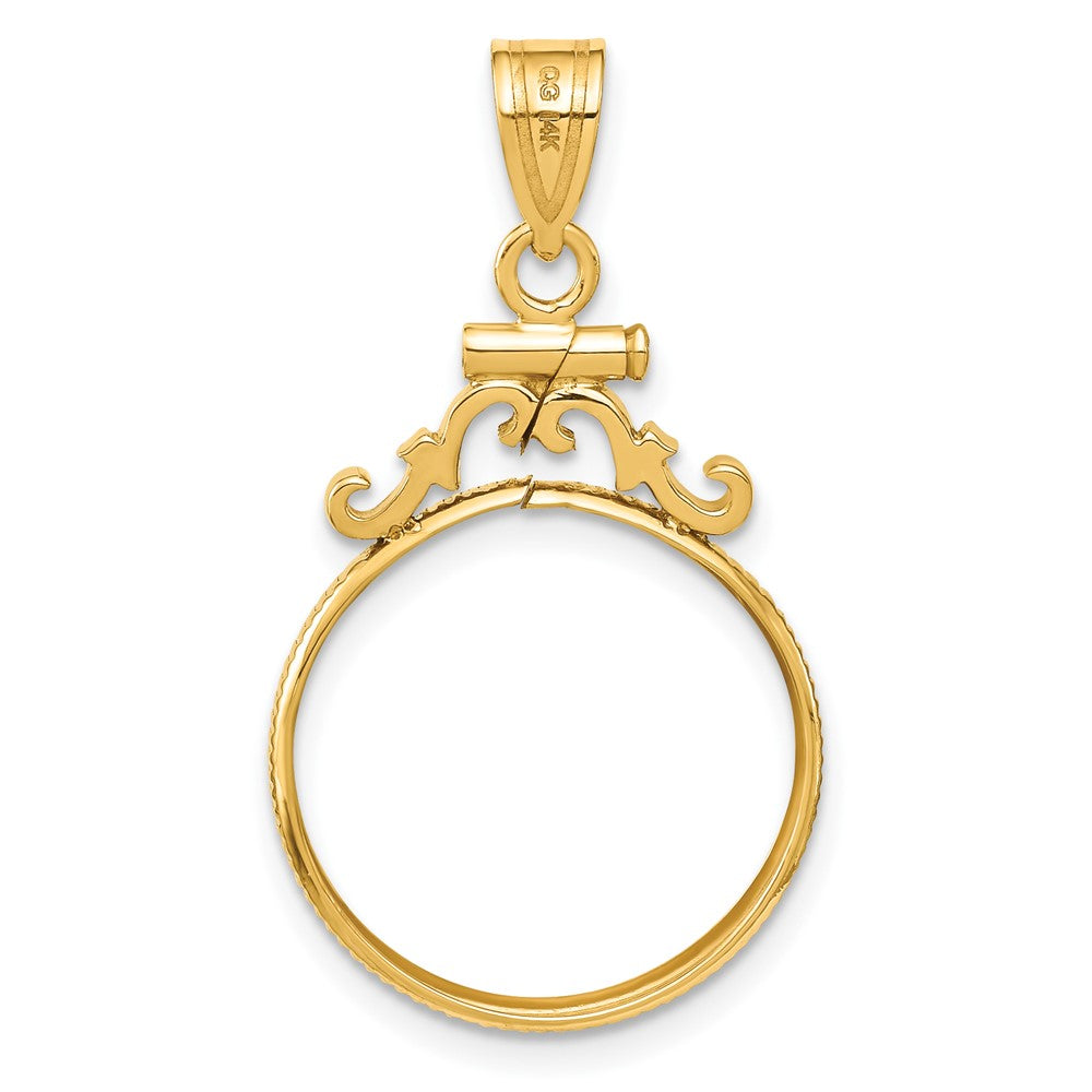FJC Finejewelers 14 kt Yellow Gold French Scroll 17.8mm x 1.35mm Screw Top Coin Bezel Pendant
