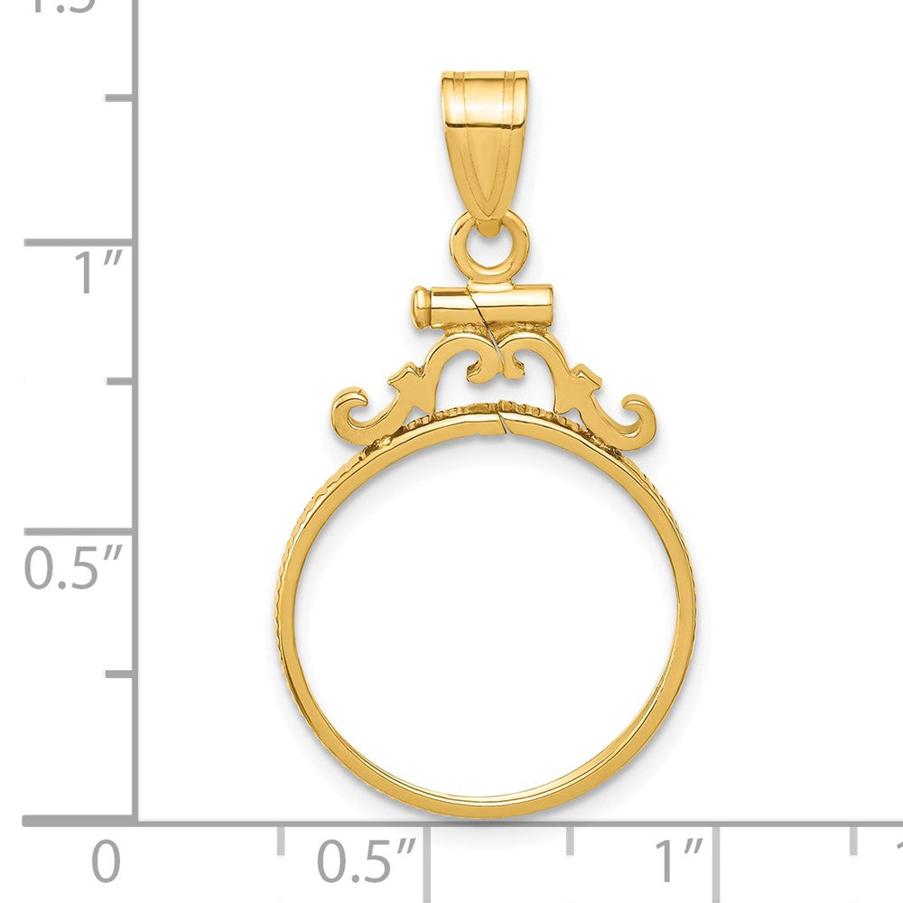 FJC Finejewelers 14 kt Yellow Gold French Scroll 17.8mm x 1.35mm Screw Top Coin Bezel Pendant