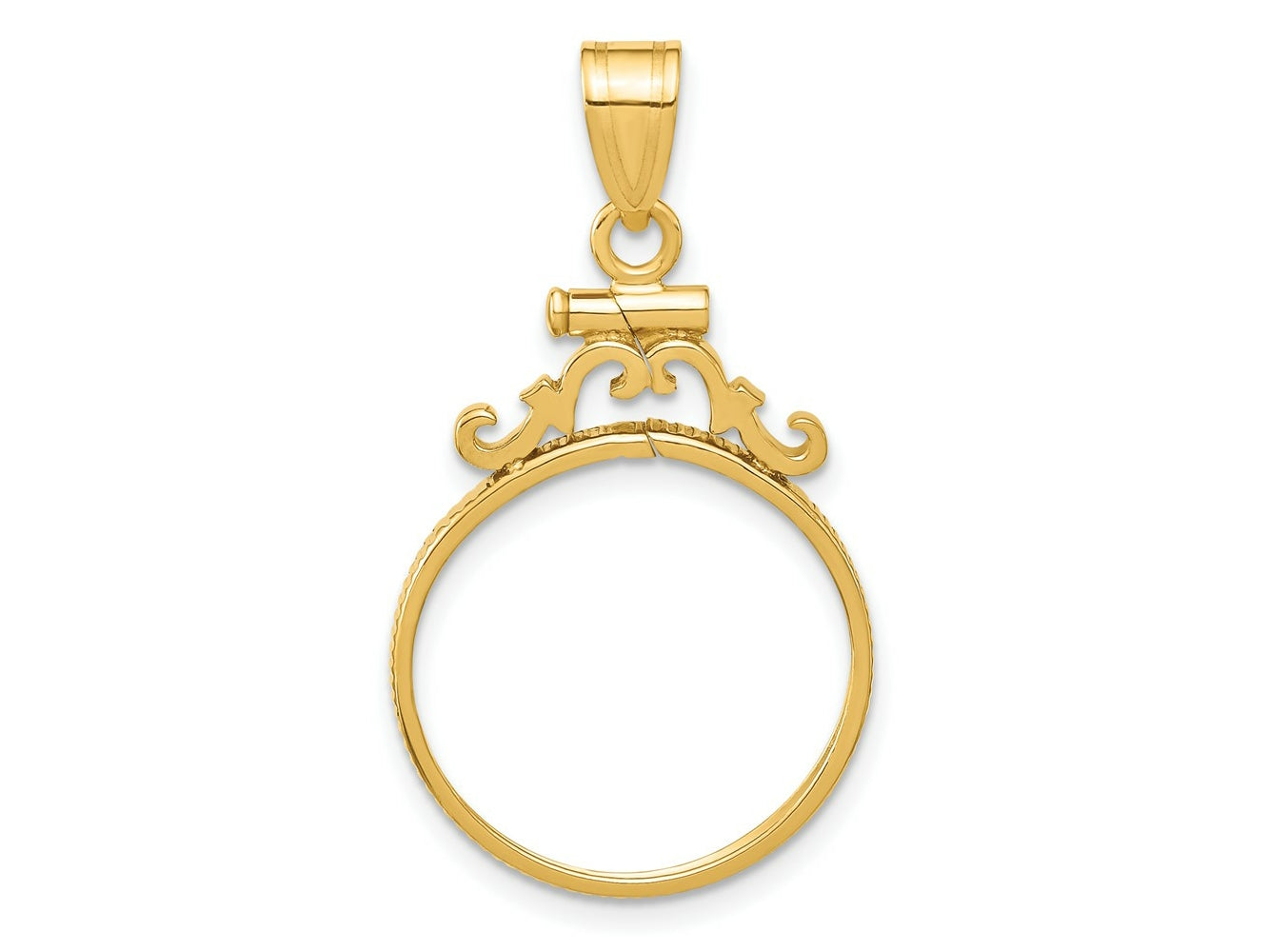 FJC Finejewelers 14 kt Yellow Gold French Scroll 17.8mm x 1.35mm Screw Top Coin Bezel Pendant