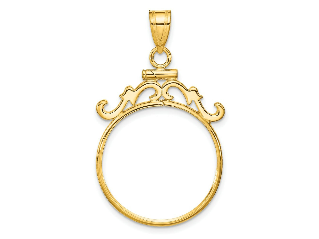 FJC Finejewelers 14 kt Yellow Gold French Scroll 21.6mm x 1.7mm Screw Top Coin Bezel Pendant