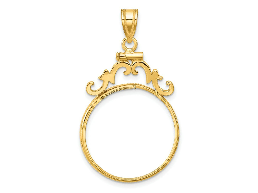 FJC Finejewelers 14 kt Yellow Gold French Scroll 22.0mm x 1.9mm Screw Top Coin Bezel Pendant