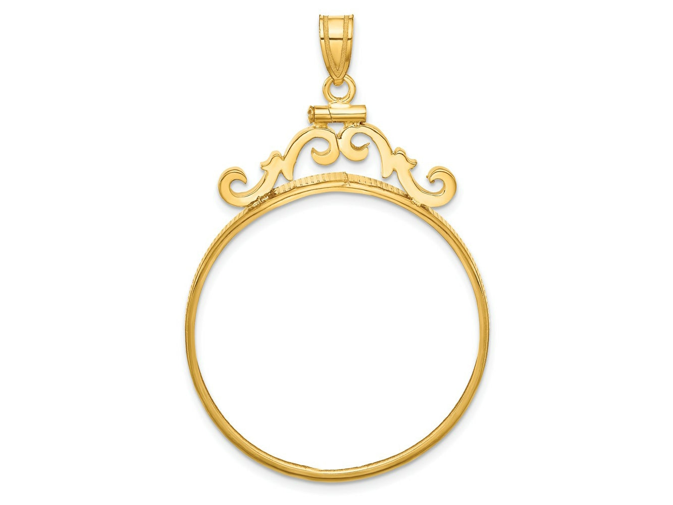 FJC Finejewelers 14 kt Yellow Gold French Scroll 32.0mm x 2.85mm Screw Top Coin Bezel Pendant