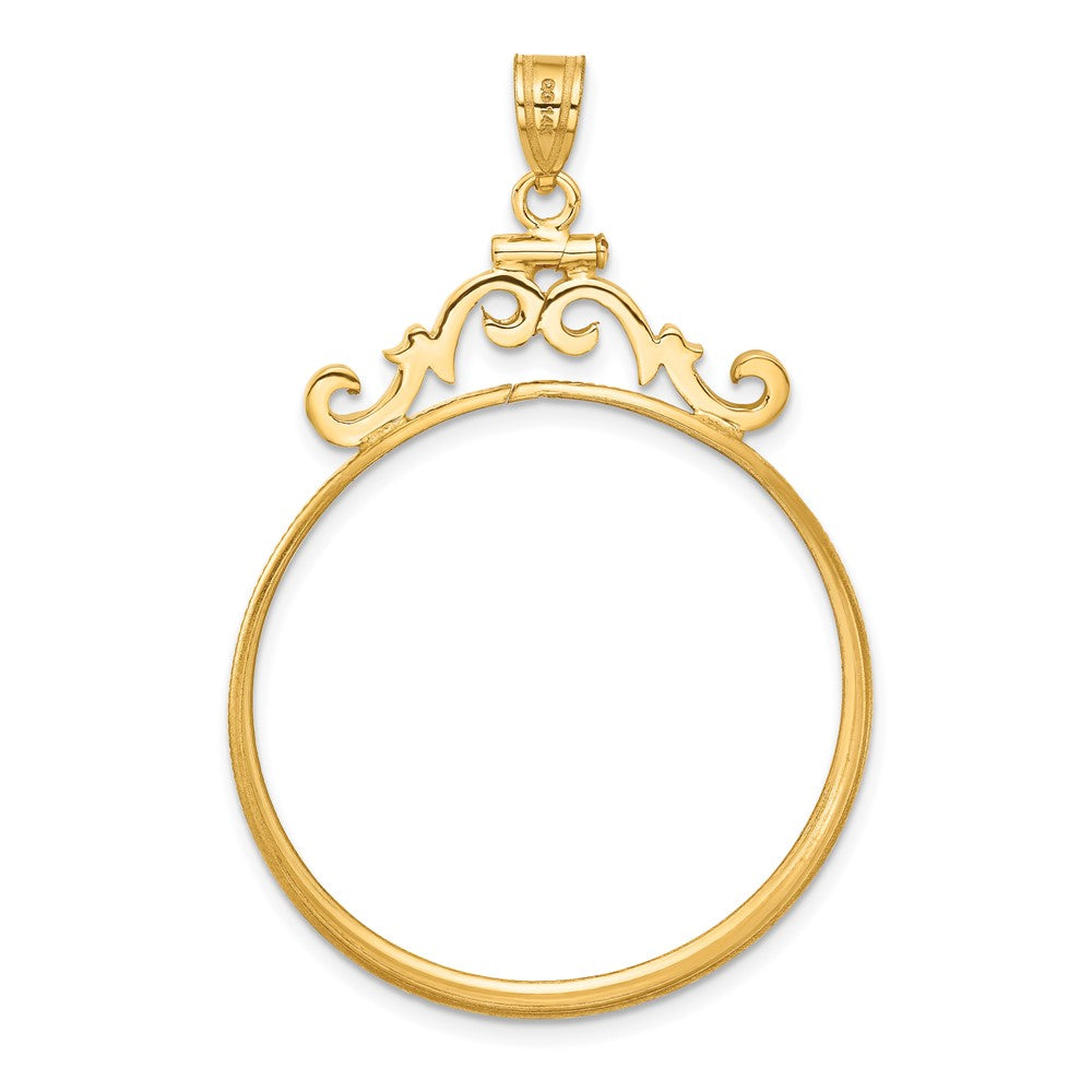 FJC Finejewelers 14 kt Yellow Gold French Scroll 32.7mm x 3.00mm Screw Top Coin Bezel Pendant