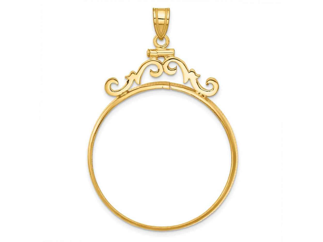 FJC Finejewelers 14 kt Yellow Gold French Scroll 32.7mm x 3.00mm Screw Top Coin Bezel Pendant