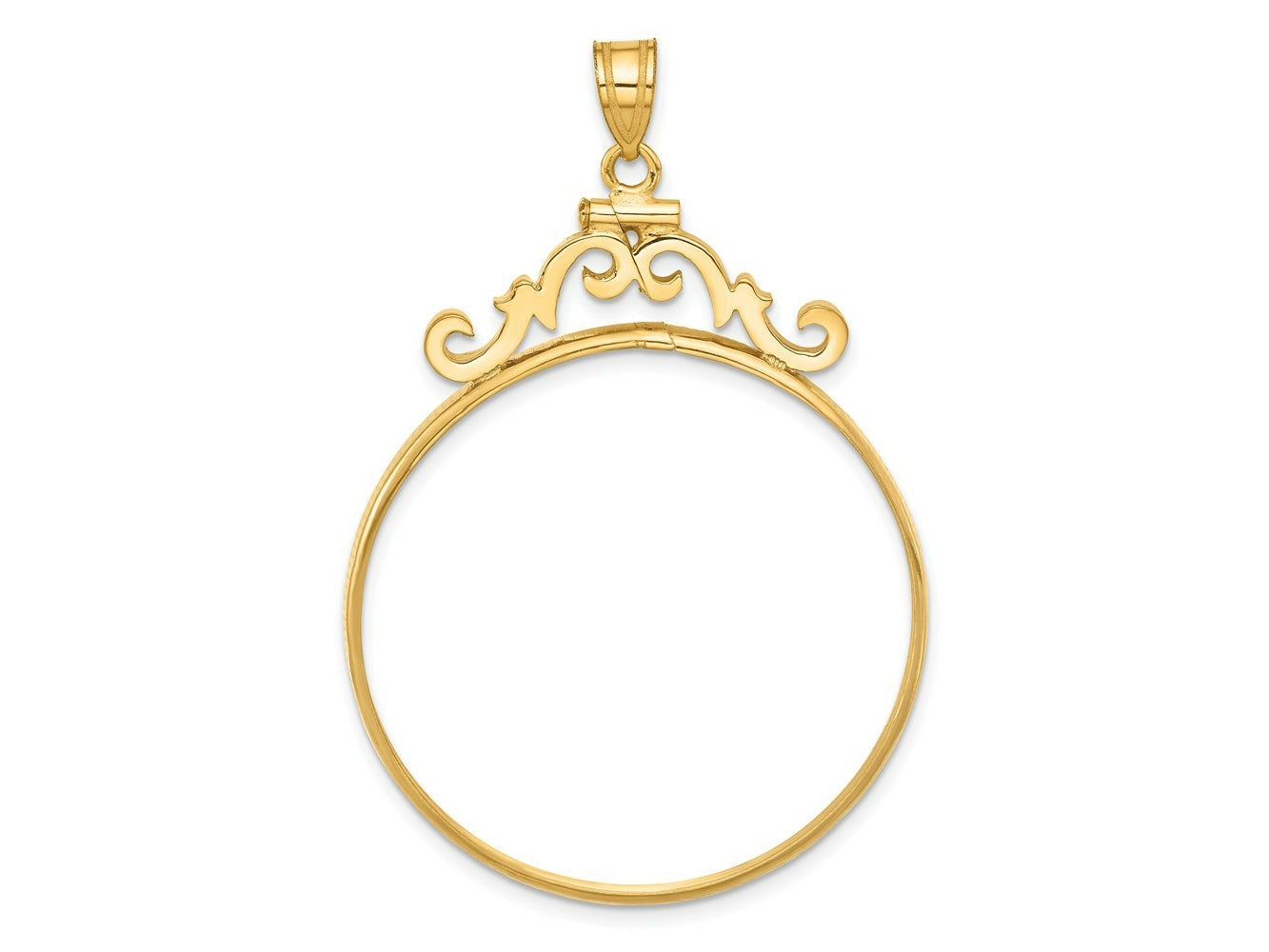 FJC Finejewelers 14 kt Yellow Gold French Scroll 34.2mm x 2.85mm Screw Top Coin Bezel Pendant
