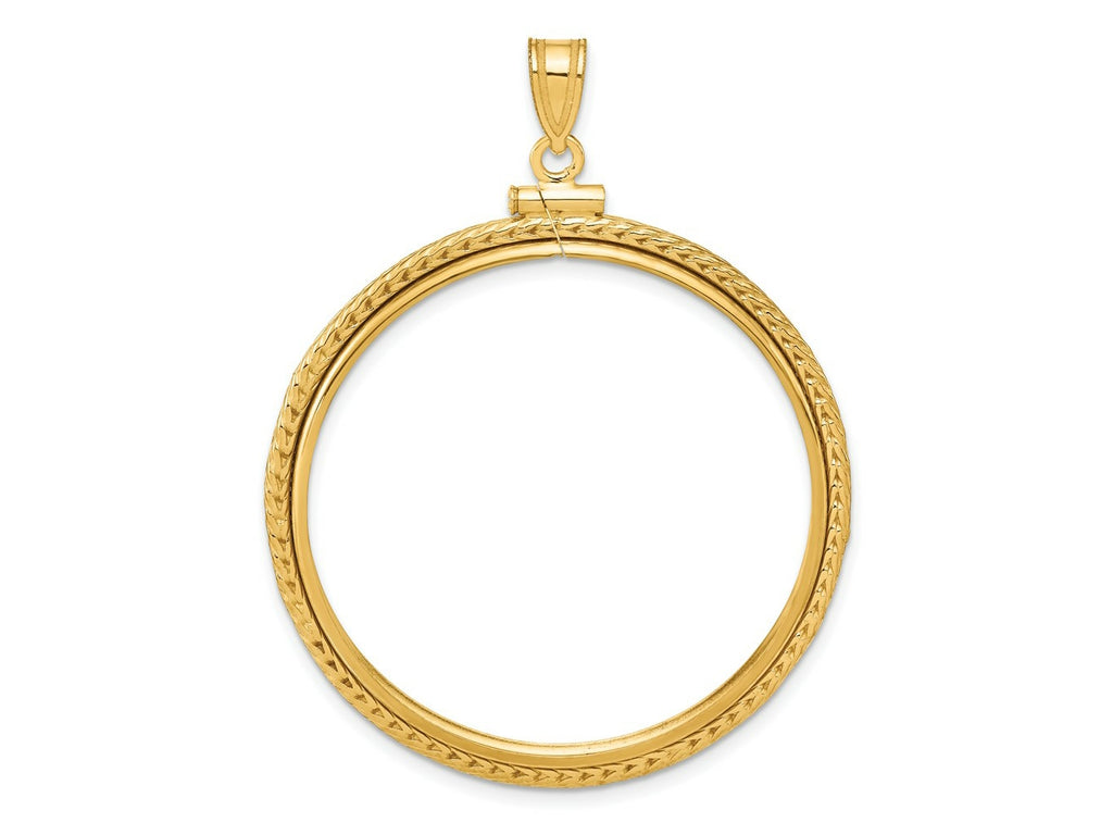 FJC Finejewelers 14 kt Yellow Gold Foxtail Chain 34.2mm x 2.85mm Screw Top Coin Bezel Pendant