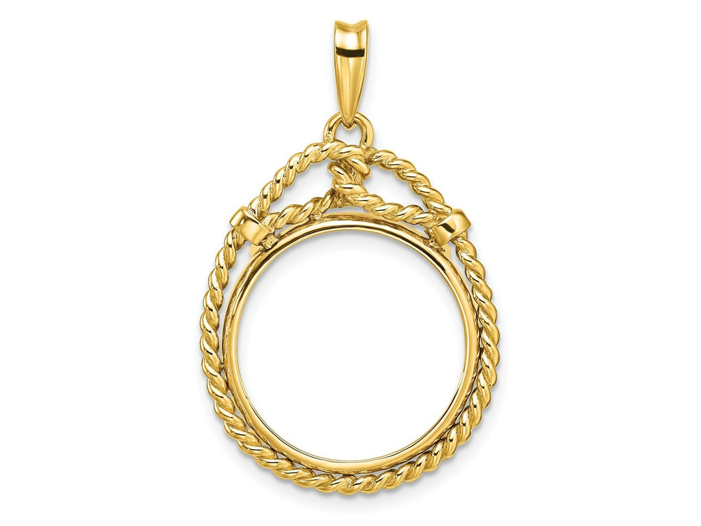FJC Finejewelers 14 kt Yellow Gold Polished Western Rope 17.8mm Prong Coin Bezel Pendant