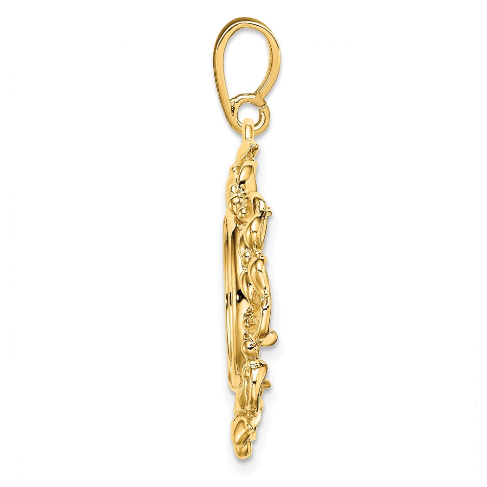 FJC Finejewelers 14 kt Yellow Gold Polished Flower Blossom 13.0mm Prong Coin Bezel Pendant