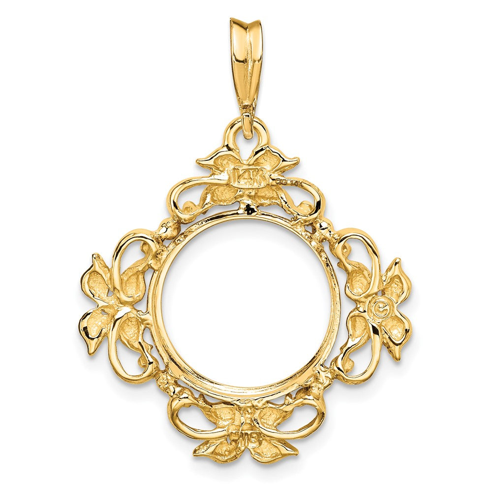 FJC Finejewelers 14 kt Yellow Gold Polished Flower Blossom 13.0mm Prong Coin Bezel Pendant