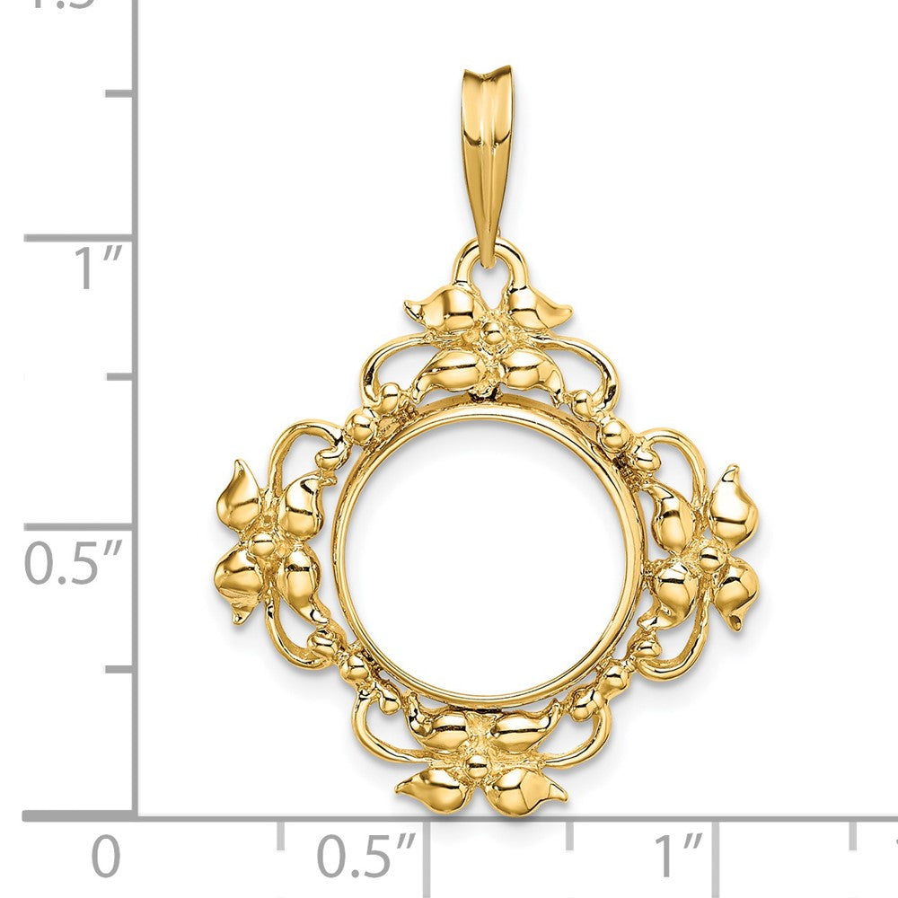 FJC Finejewelers 14 kt Yellow Gold Polished Flower Blossom 13.0mm Prong Coin Bezel Pendant