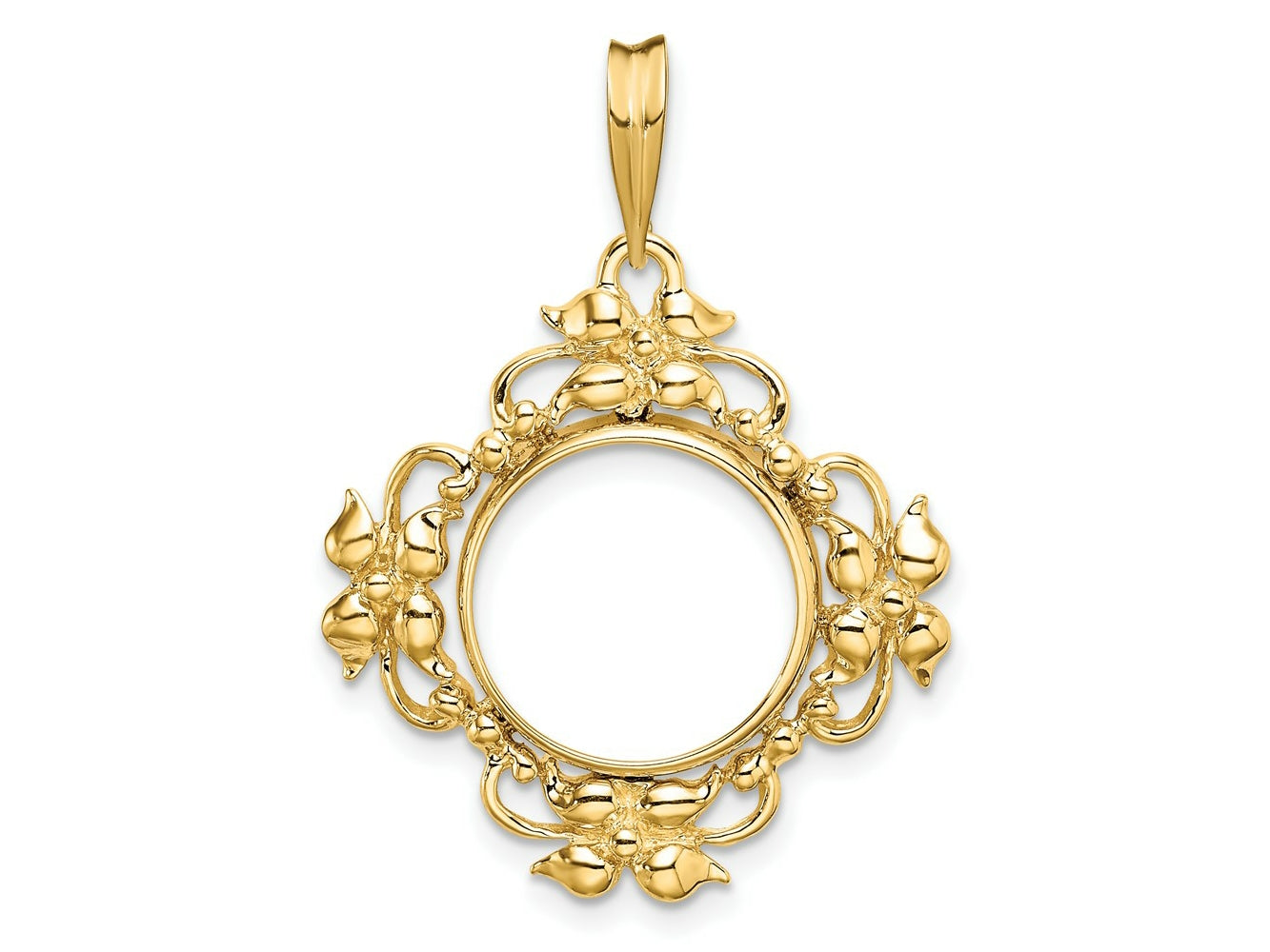 FJC Finejewelers 14 kt Yellow Gold Polished Flower Blossom 13.0mm Prong Coin Bezel Pendant