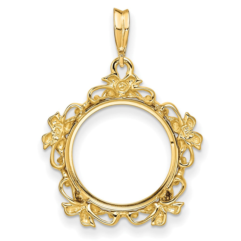 FJC Finejewelers 14 kt Yellow Gold Polished Flower Blossom 16.5mm Prong Coin Bezel Pendant