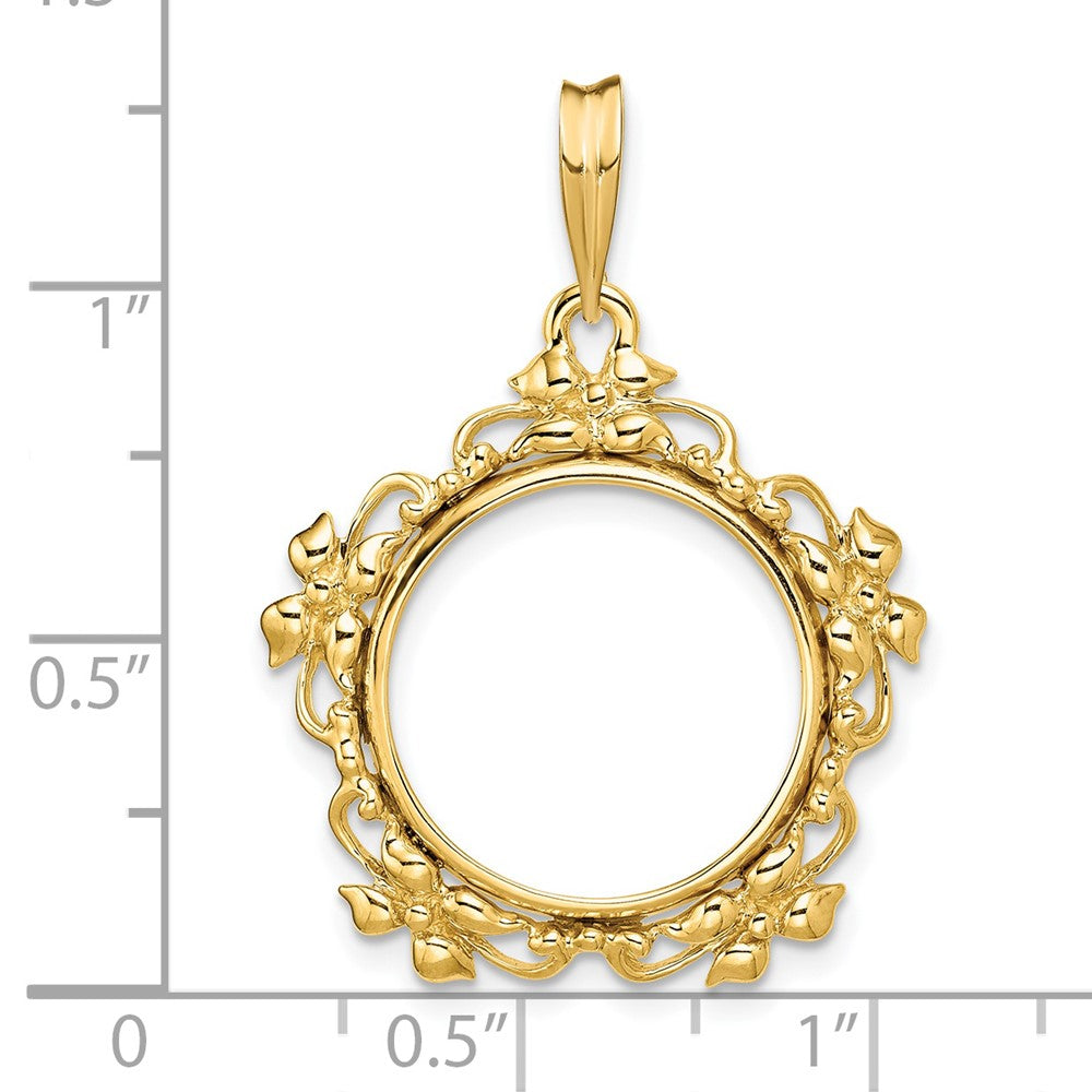FJC Finejewelers 14 kt Yellow Gold Polished Flower Blossom 16.5mm Prong Coin Bezel Pendant