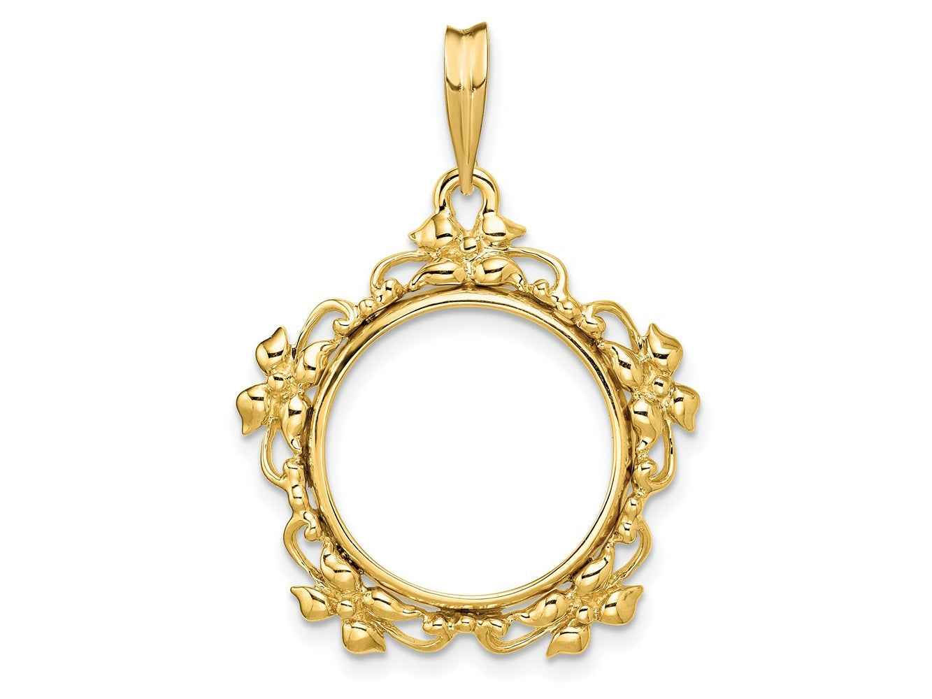 FJC Finejewelers 14 kt Yellow Gold Polished Flower Blossom 16.5mm Prong Coin Bezel Pendant