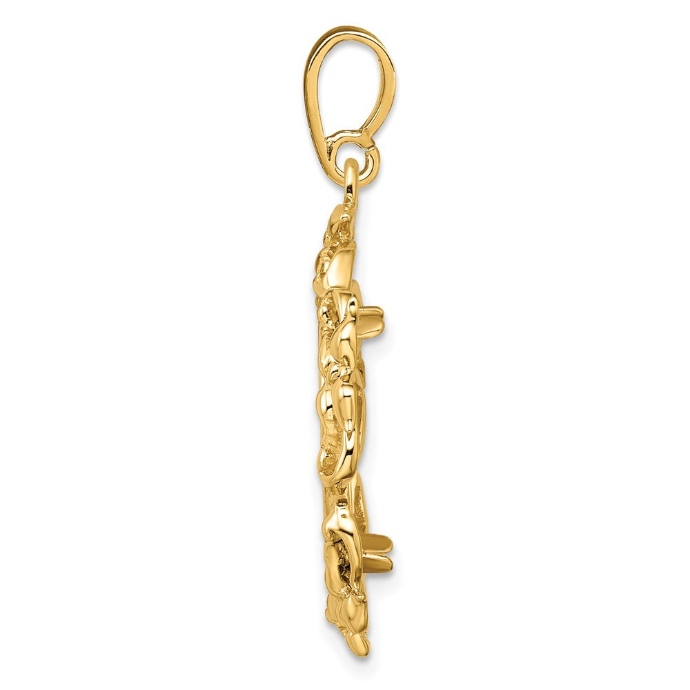 FJC Finejewelers 14 kt Yellow Gold Polished Flower Blossom 17.8mm Prong Coin Bezel Pendant