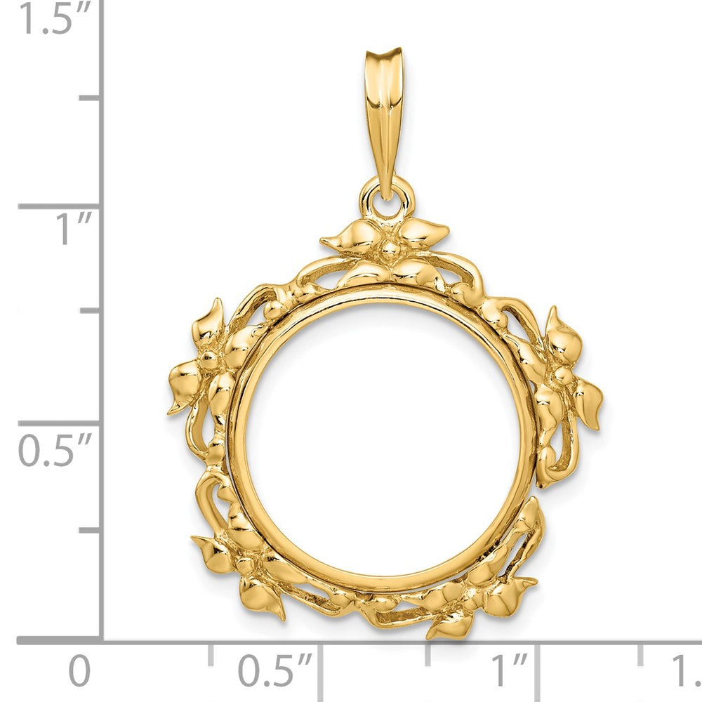 FJC Finejewelers 14 kt Yellow Gold Polished Flower Blossom 17.8mm Prong Coin Bezel Pendant