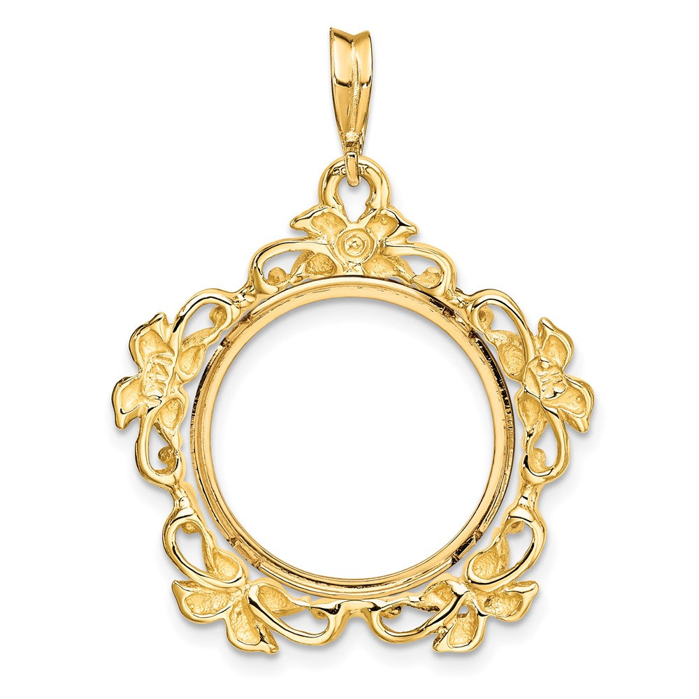 FJC Finejewelers 14 kt Yellow Gold Polished Flower Blossom 18.0mm Prong Coin Bezel Pendant