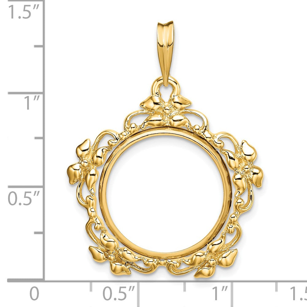 FJC Finejewelers 14 kt Yellow Gold Polished Flower Blossom 18.0mm Prong Coin Bezel Pendant