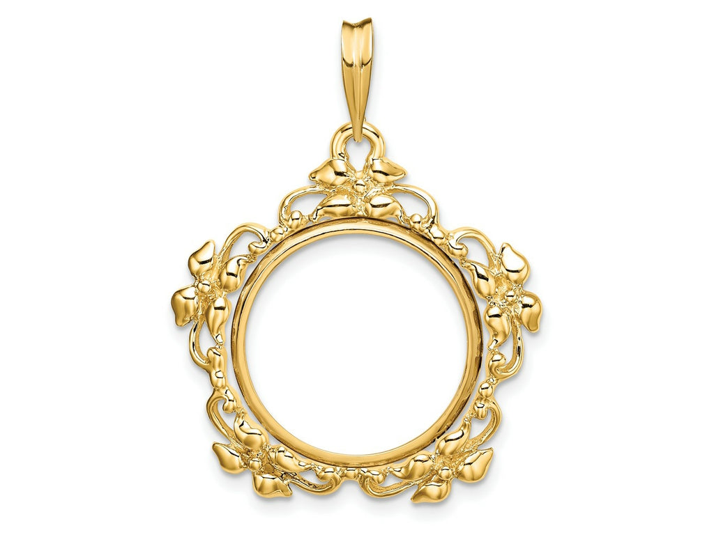 FJC Finejewelers 14 kt Yellow Gold Polished Flower Blossom 18.0mm Prong Coin Bezel Pendant