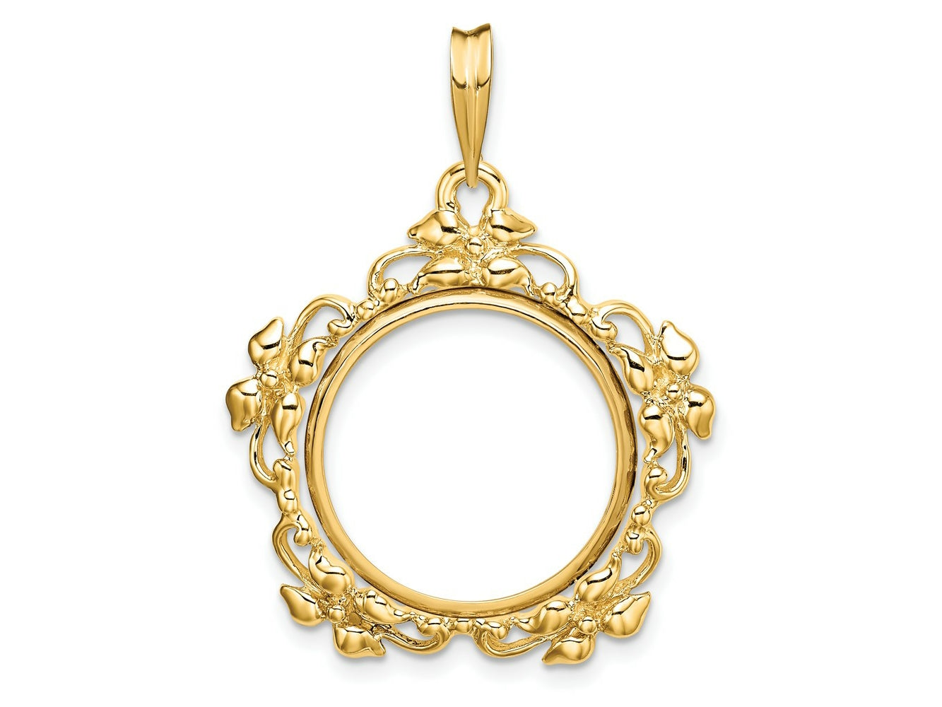 FJC Finejewelers 14 kt Yellow Gold Polished Flower Blossom 18.0mm Prong Coin Bezel Pendant