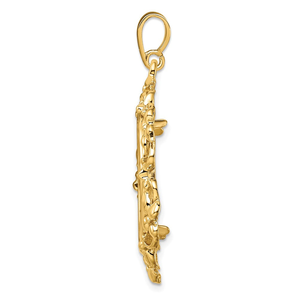 FJC Finejewelers 14 kt Yellow Gold Polished Flower Blossom 21.6mm Prong Coin Bezel Pendant