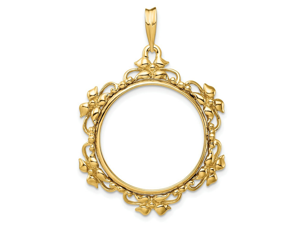 FJC Finejewelers 14 kt Yellow Gold Polished Flower Blossom 21.6mm Prong Coin Bezel Pendant