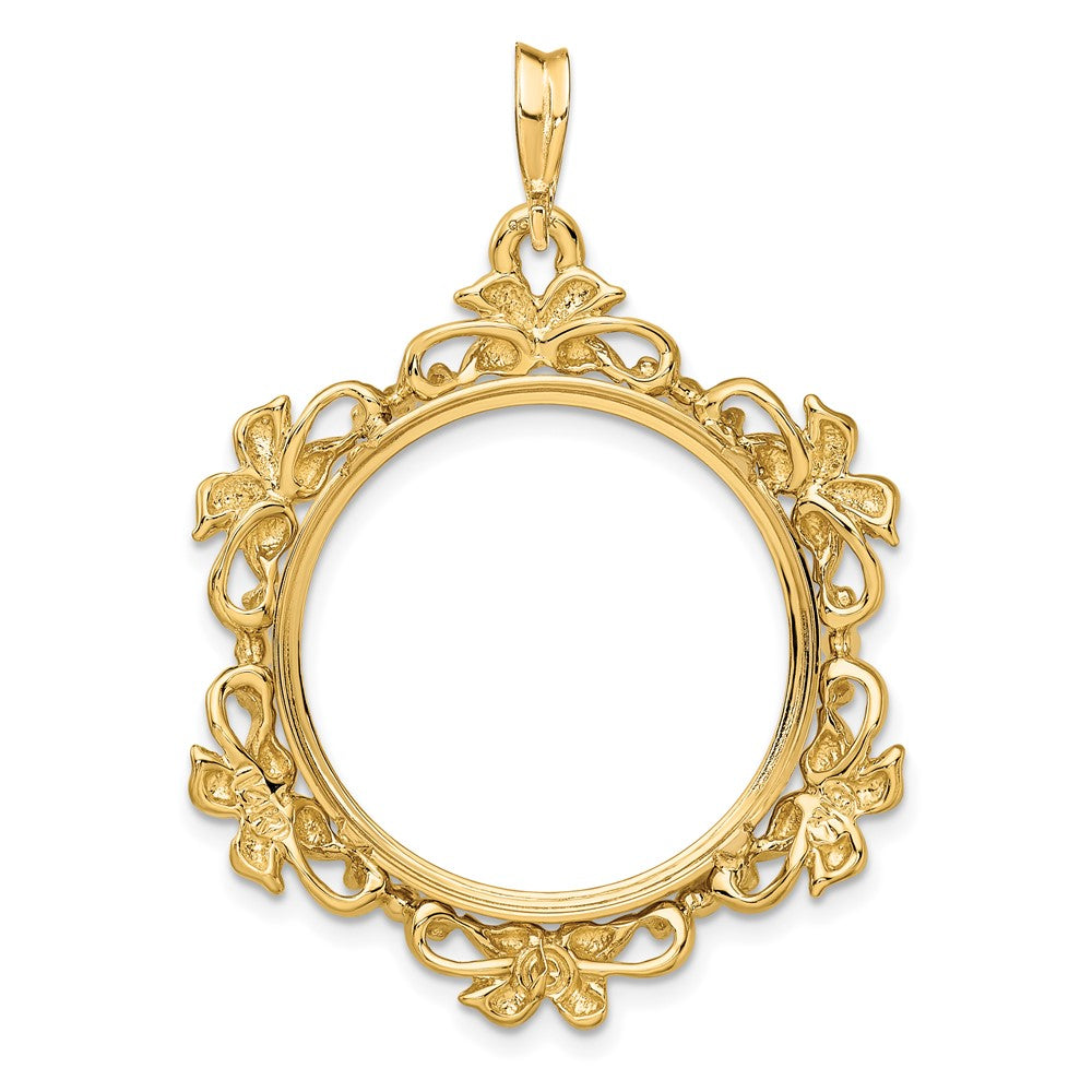 FJC Finejewelers 14 kt Yellow Gold Polished Flower Blossom 22.0mm Prong Coin Bezel Pendant