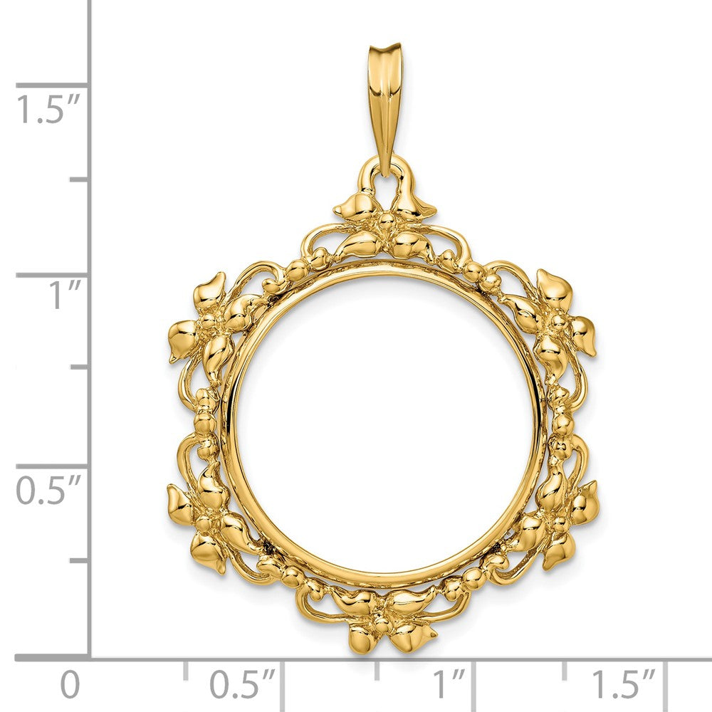 FJC Finejewelers 14 kt Yellow Gold Polished Flower Blossom 22.0mm Prong Coin Bezel Pendant