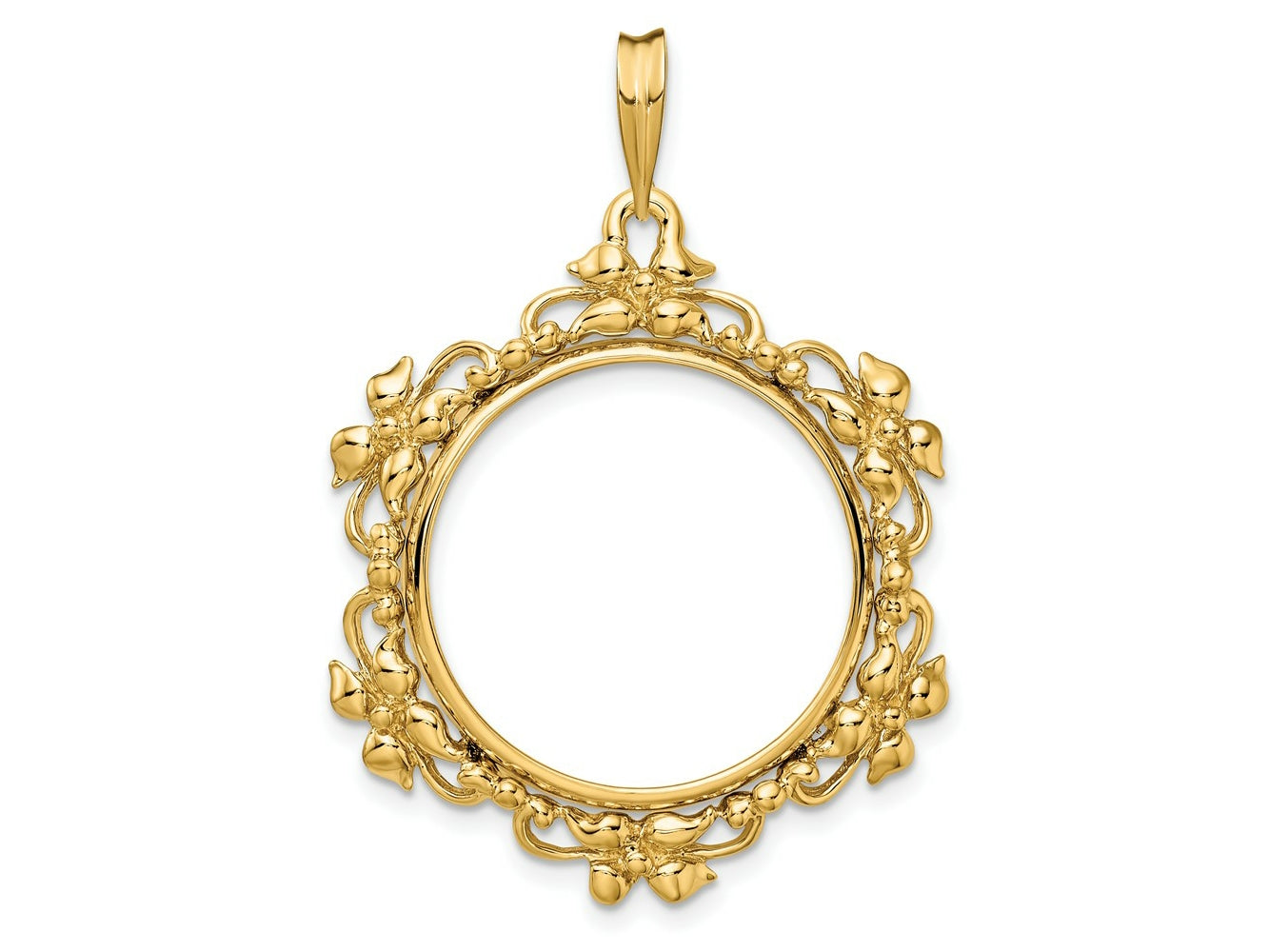 FJC Finejewelers 14 kt Yellow Gold Polished Flower Blossom 22.0mm Prong Coin Bezel Pendant