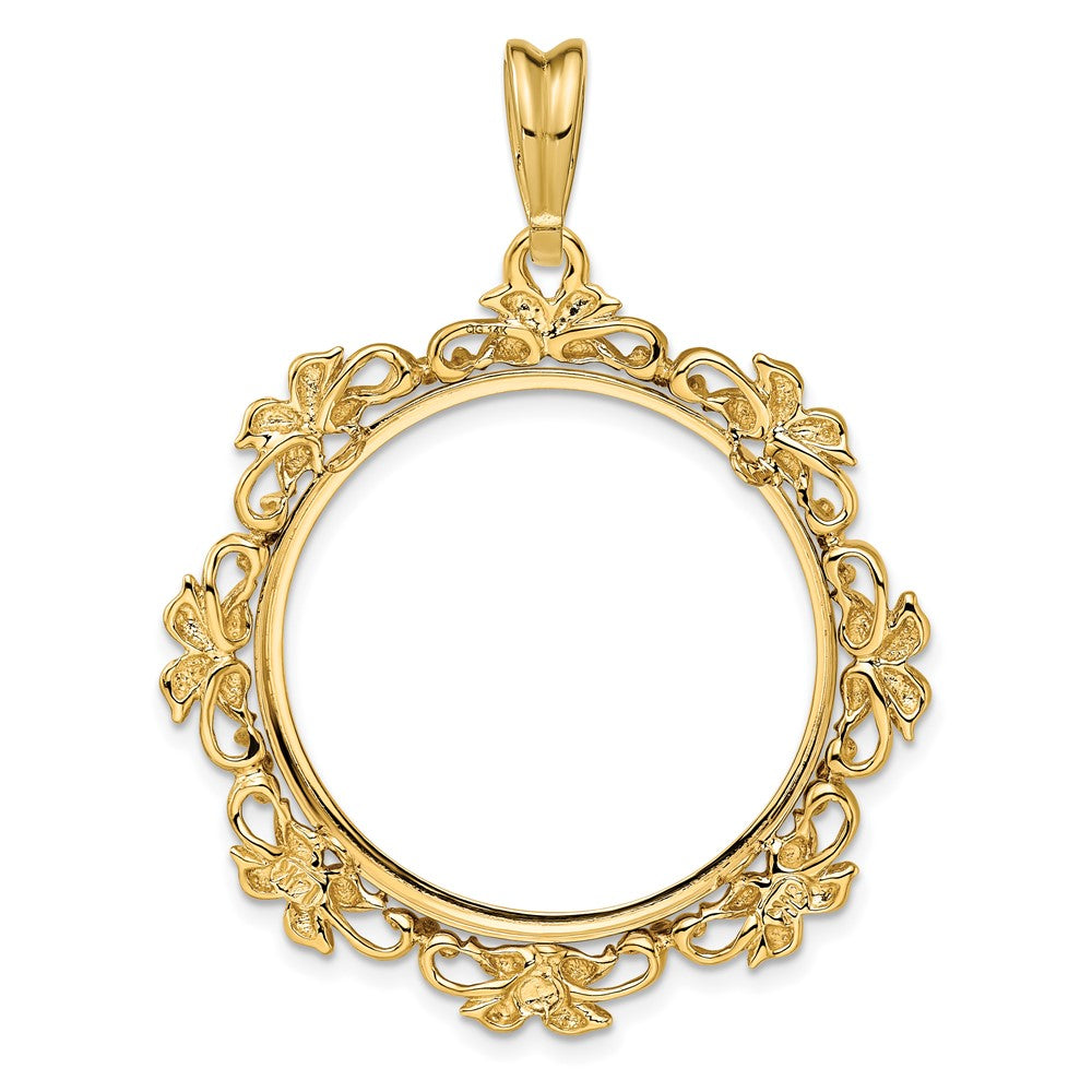 FJC Finejewelers 14 kt Yellow Gold Polished Flower Blossom 27.0mm Prong Coin Bezel Pendant