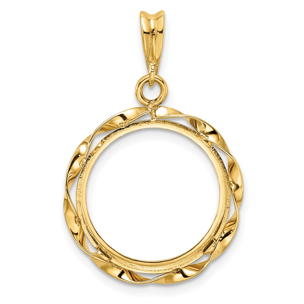FJC Finejewelers 14 kt Yellow Gold Hand Twisted Ribbon Prong Coin Bezel Pendant 30 mm x 19 mm