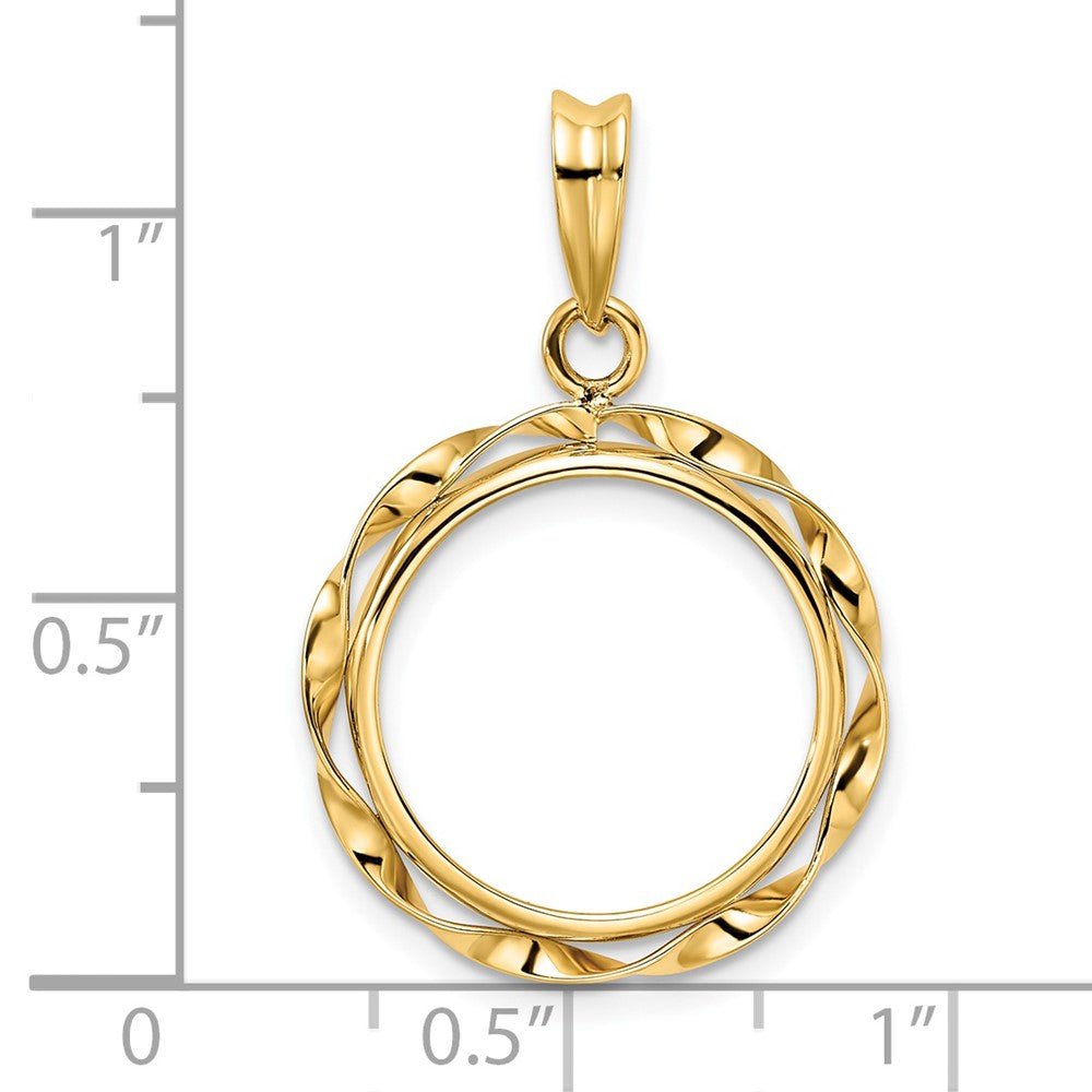 FJC Finejewelers 14 kt Yellow Gold Hand Twisted Ribbon Prong Coin Bezel Pendant 30 mm x 19 mm