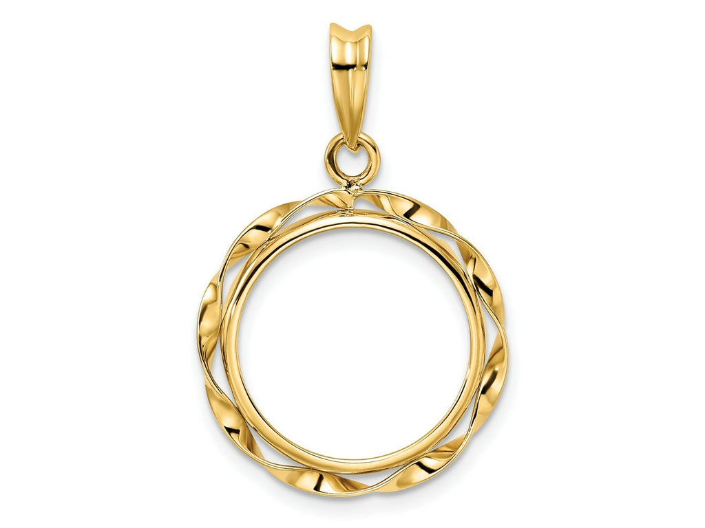 FJC Finejewelers 14 kt Yellow Gold Hand Twisted Ribbon Prong Coin Bezel Pendant 30 mm x 19 mm