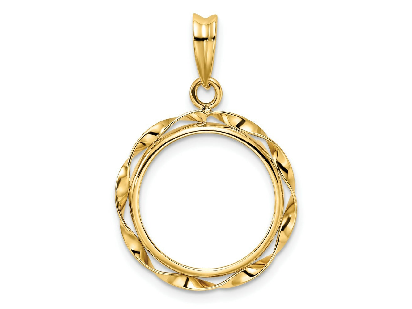 FJC Finejewelers 14 kt Yellow Gold Hand Twisted Ribbon Prong Coin Bezel Pendant 30 mm x 19 mm