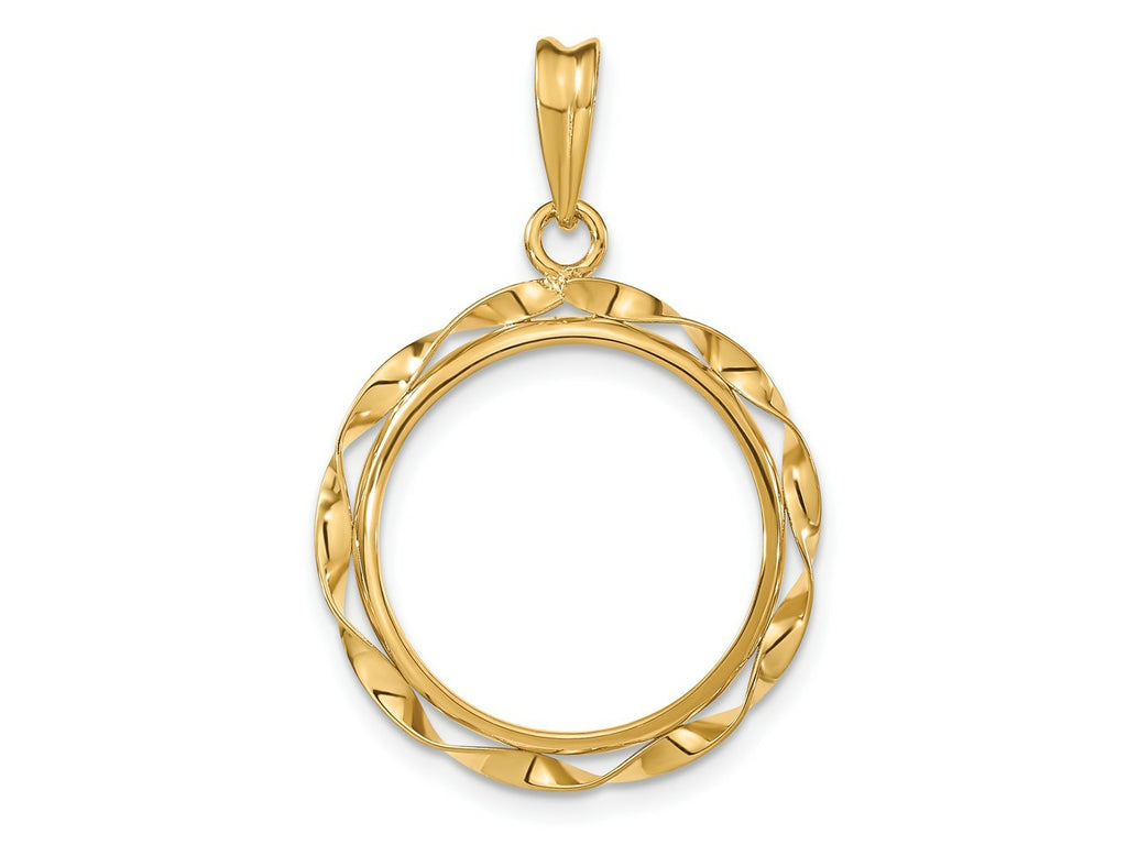 FJC Finejewelers 14 kt Yellow Gold Hand Twisted Ribbon 17.8mm Prong Coin Bezel Pendant
