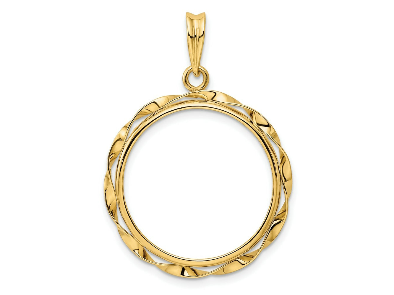 FJC Finejewelers 14 kt Yellow Gold Hand Twisted Ribbon 21.6mm Prong Coin Bezel Pendant