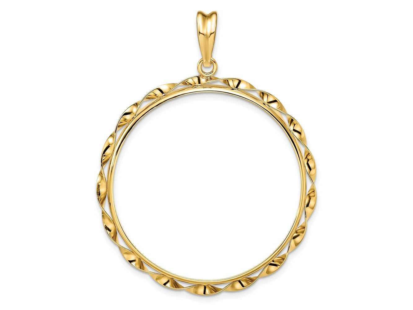 FJC Finejewelers 14 kt Yellow Gold Hand Twisted Ribbon 34.2mm Prong Coin Bezel Pendant