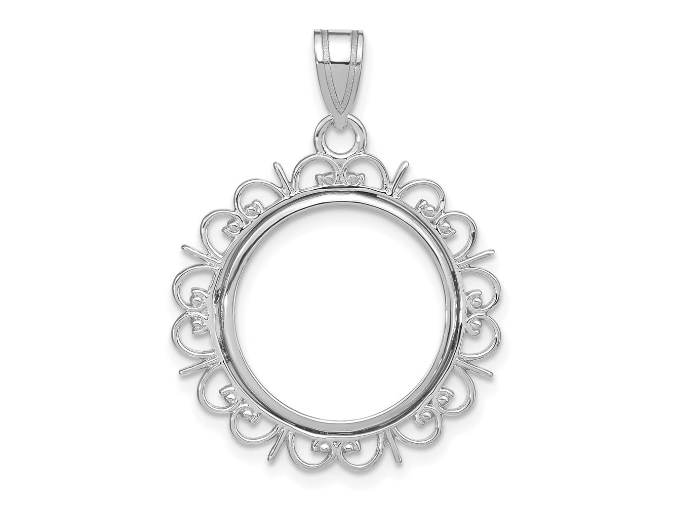 FJC Finejewelers 14 kt White Gold Polished Fancy 16.5mm Prong Coin Bezel Pendant