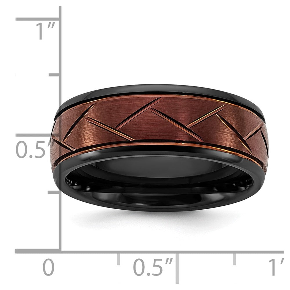 FJC Finejewelers Ceramic Black Polished with Red IP-plated Scratch Finish Grooved Center Wedding Band 8 mm