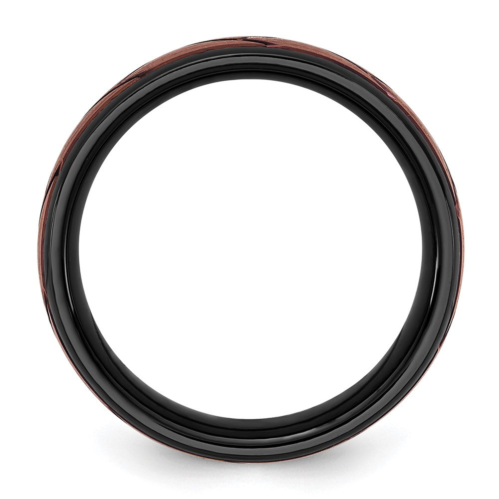 FJC Finejewelers Ceramic Black Polished with Red IP-plated Scratch Finish Grooved Center Wedding Band 8 mm