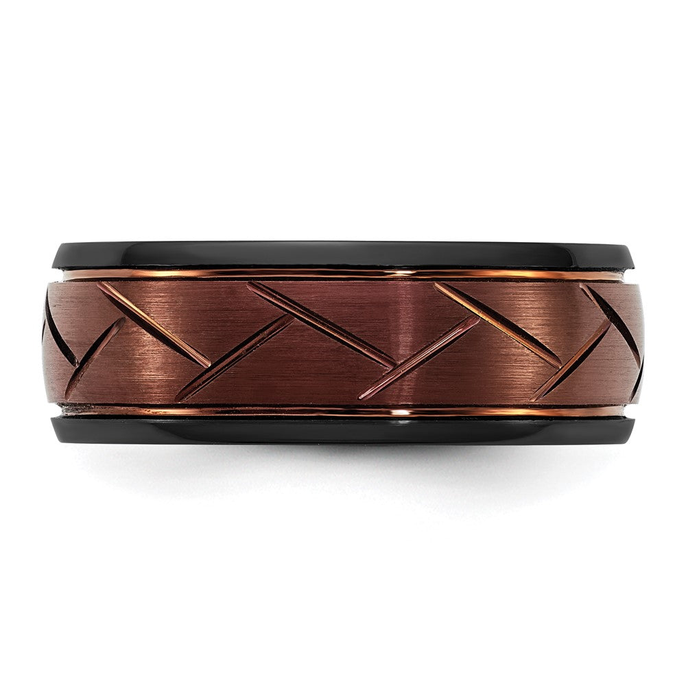 FJC Finejewelers Ceramic Wedding Band Black with Red IP-plated Scratch Finish Grooved Center 8 mm