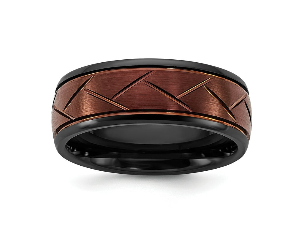 FJC Finejewelers Ceramic Wedding Band Black with Red IP-plated Scratch Finish Grooved Center 8 mm