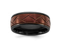 FJC Finejewelers Ceramic Wedding Band Black with Red IP-plated Scratch Finish Grooved Center 8 mm
